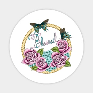 Blessed - Roses And Hydrangea Pattern Magnet